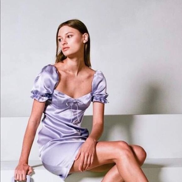 STAUD Kimberly Satin Mini Dress in Lilac - Picture 2 of 7